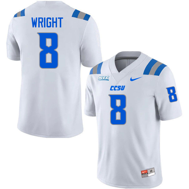 Central Connecticut Blue Devils #8 Malachi Wright College Football Jerseys,Uniforms-White